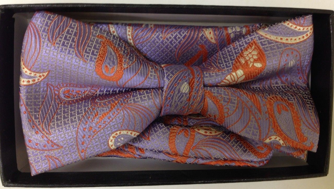 Men's Multi Paisley AND Checked Bow Tie - Purple/Gold/Rust