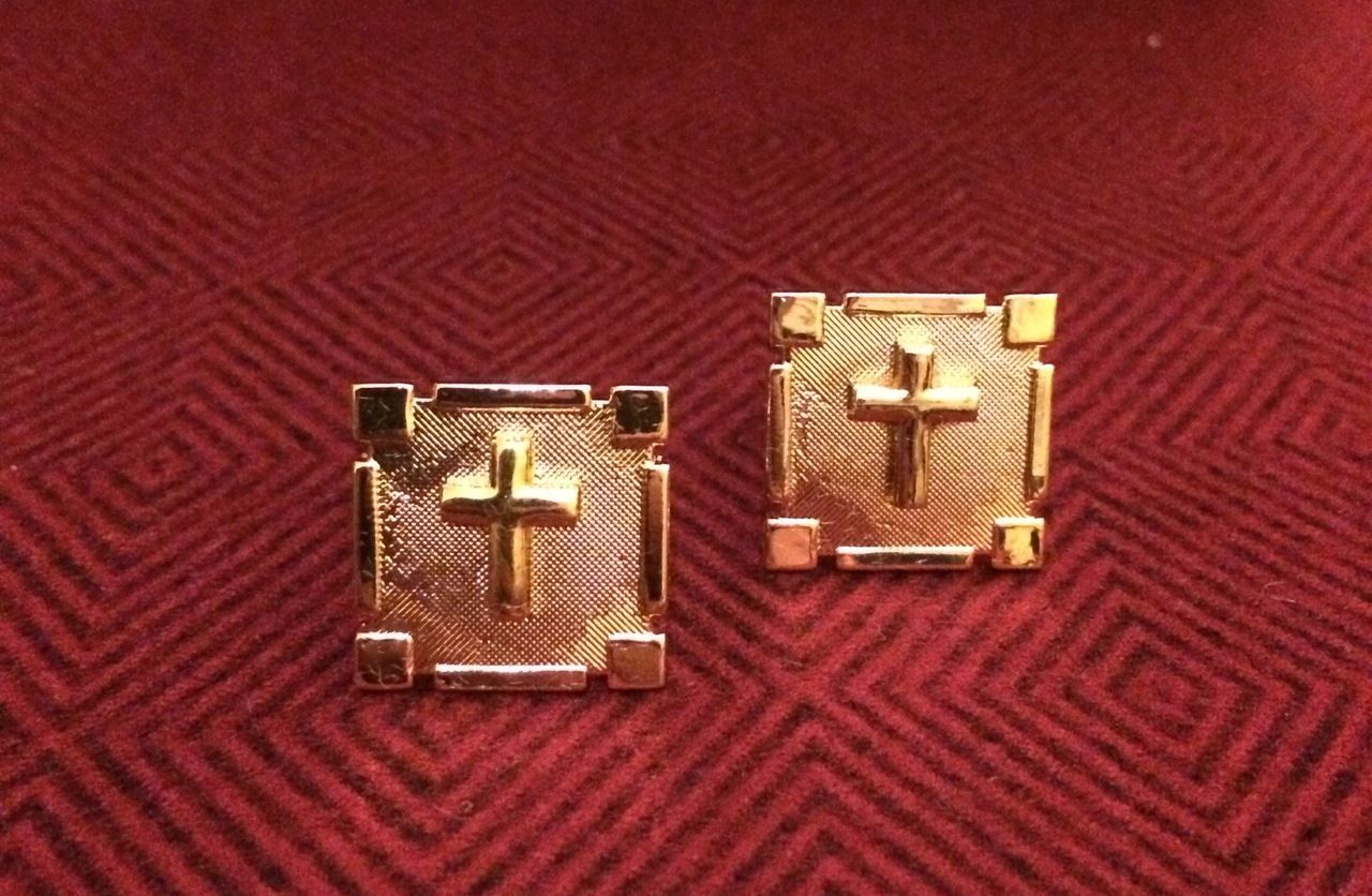 2 Pc. Gold Square Cufflinks w/ Gold Crosses