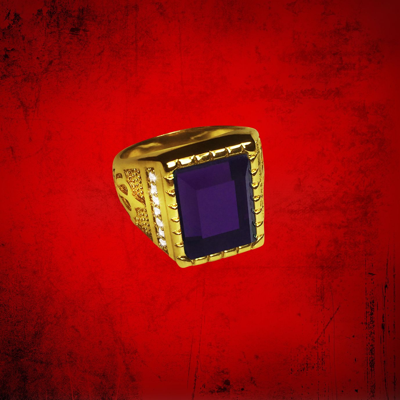 Mens Clergy Crown Ring with Deep Purple Stone 