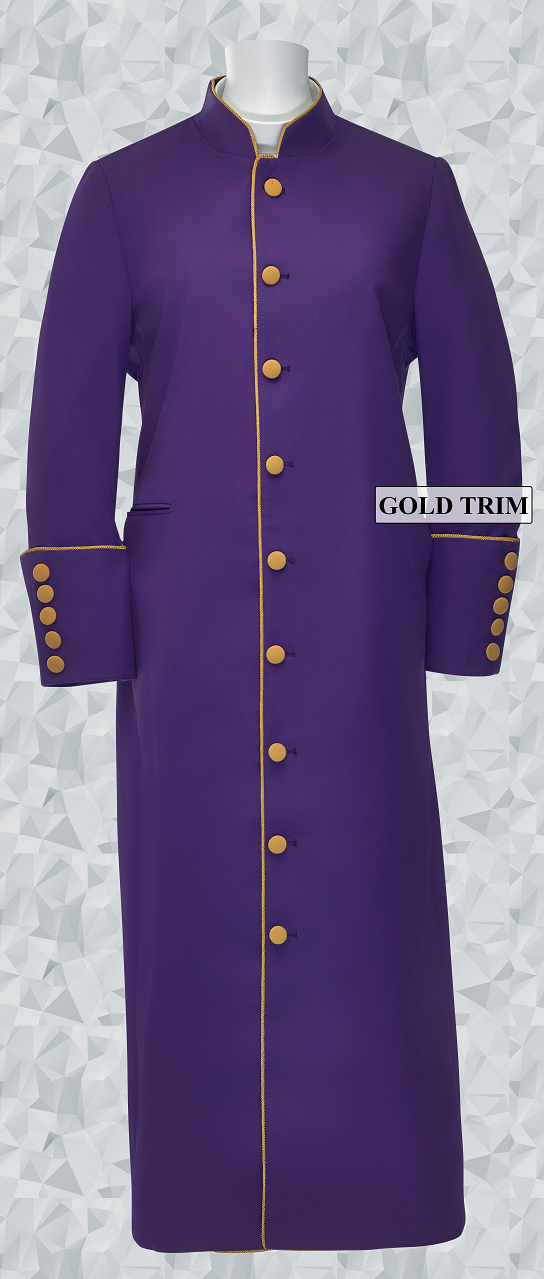 162 W. Women's Clergy/Pastor Robe - Purple/Gold Trim