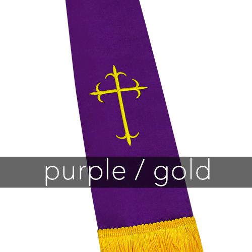 Clergy Stole - Purple Satin with Gold Latin Crosses