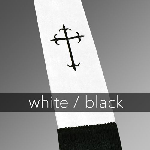 Clergy Stole - White Satin with Black Latin Crosses