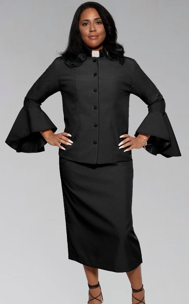 Ladies Black on Black Clergy Pastor Suit