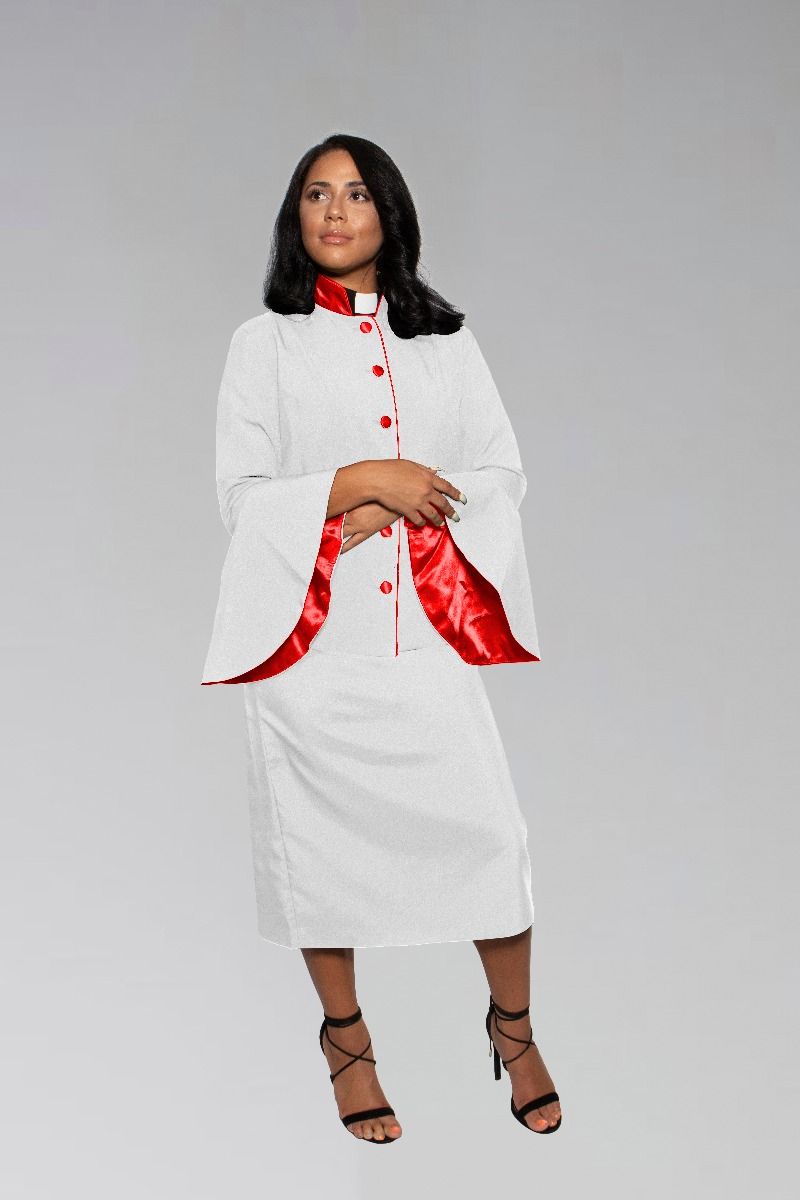 Ladies White and Red Clergy Suit 