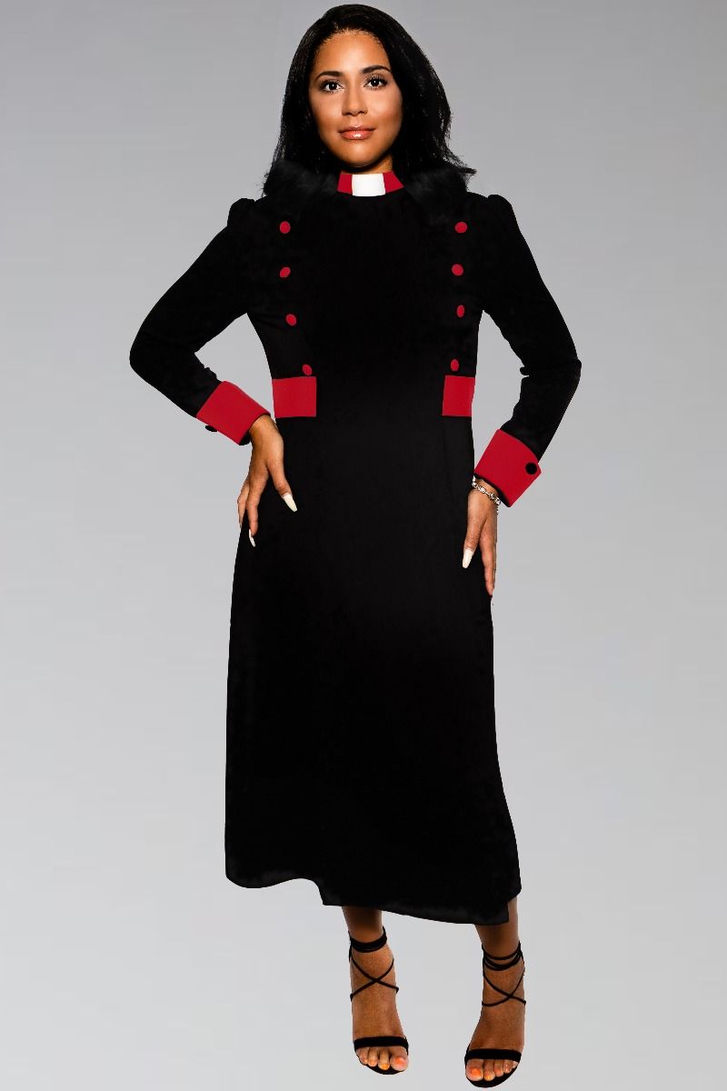 Designer Black Clergy Dresses with red contrast 