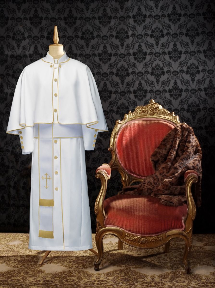 173 W. Limited Exclusive Women's Pastor/Clergy Robe White/Deep Gold Luxury Ensemble