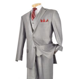 *Featured* Men's 3 Pc. Premium Sharkskin Suit Gray