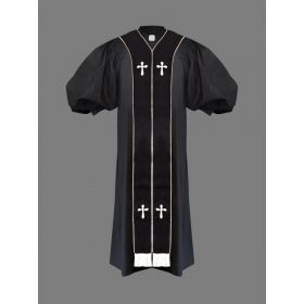 Clergy Pulpit Robe in Black with White Stole