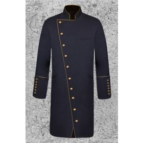 Men's Double Breasted Clergy Frock Jacket in Black and Gold with Three Quarter Length