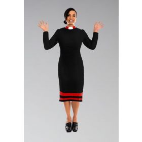 Ladies Clergy Dress Black with Red Contrast