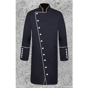 Men's Double Breasted Clergy Frock Jacket in Black and White with Three Quarter Length