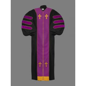 Dr. of Divinity Clergy Robe in Black with Purple & Gold Doctor Bars
