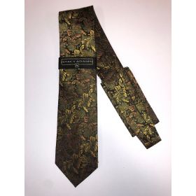 **Stacy Adams Premium Handmade Silk Neck Tie AND HANKY - Brown & Gold Floral