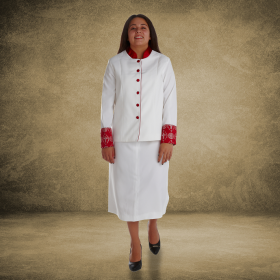 Ladies White and Red Clergy Suit