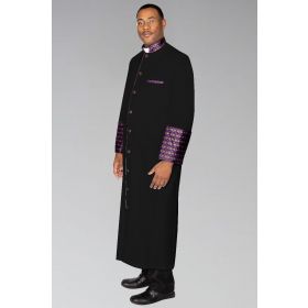 Men's Custom Clergy Robe Black with Purple and Gold Brocade