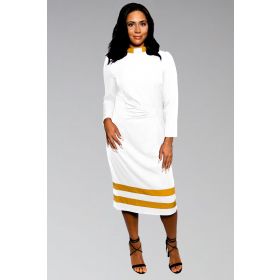 Ladies Clergy Dress White with Gold Contrast