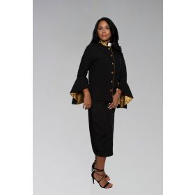 Women's Clergy Suit in Black and Gold with Flared Sleeves