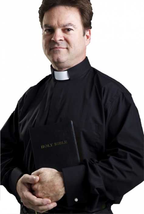 Men's Preacher Tab Collar Clergy Shirt Black 16 1/2 34-35