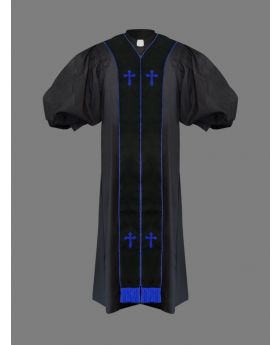 Clergy Pulpit Robe Black with Free Black/Royal Stole