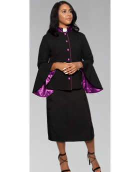 Women's Black and Purple Clergy Suit with Flared Sleeves