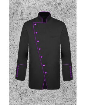 Men's Double Breasted Clergy Jacket in Black and Purple