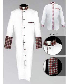 Men's Custom Fabric Clergy Robe - White with Argyle Fabric