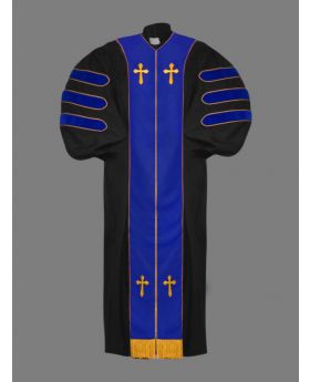 Dr. of Divinity Clergy Robe in Black with Blue & Gold Doctor Bars 