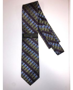 **Stacy Adams Premium Handmade Silk Neck Tie AND HANKY - Olive & Purple Squares