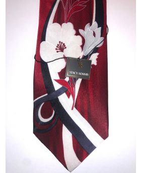 **Stacy Adams Premium Handmade Silk Neck Tie - Red Floral Designo