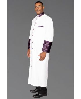 827 M. Men's Clergy Robe - White with Special Purple/Gold Brocade