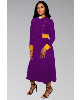 Female Clergy Dress in Purple with Gold Contrast