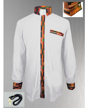White Clergy Shirt with Kente Cloth Fabric