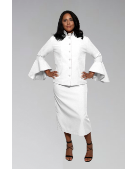 Ladies White Clergy Suit with Flared Sleeves