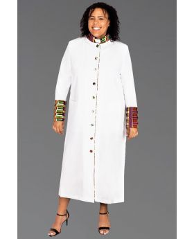Women's White Clergy Robe Kente Kwangali Fabric