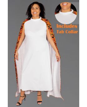 Women's White Clergy Dress with African Kente Cape 
